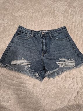 Kancan High-Rise Distressed Denim Shorts - Blue